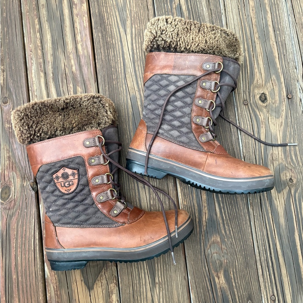 Ugg “Brynn” Brown And Gray Winter Snow Fur Trim B… - image 1